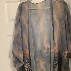 Floral KIMONO Plus Size 4X grey and peach New out of Package